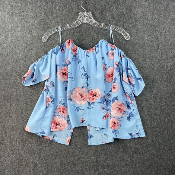 Francesca's Blue Rain Floral Off the Shoulder Light Blue Boho Top Size XS EUC - Picture 1 of 7